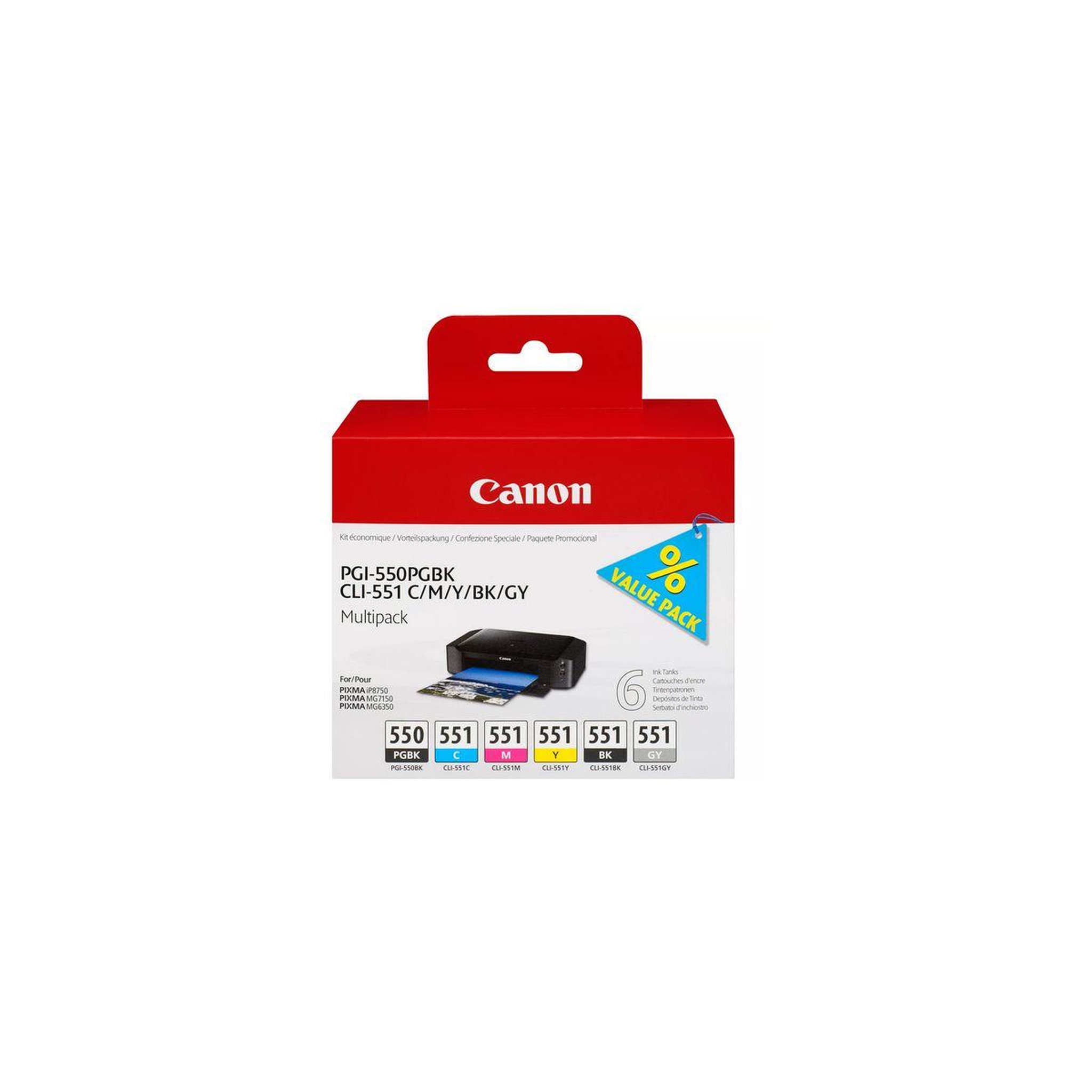 Canon Cartouche d'encre pack multipack 6 originales pgi-550/cli-551 (noir + 5 couleurs) - 6499b001