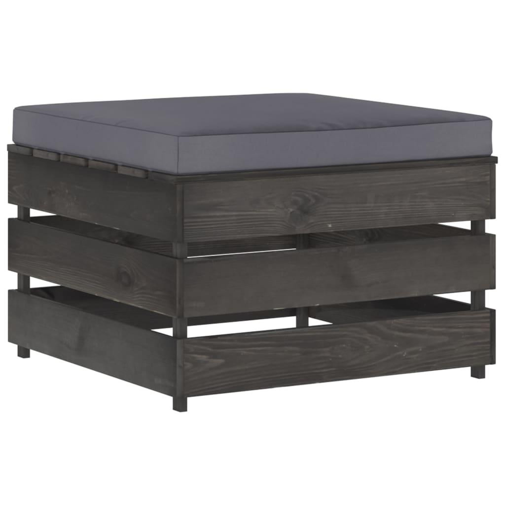 Voir la diapositive 1 : VIDAXL Pouf sectionnel avec coussin Bois impregne de gris