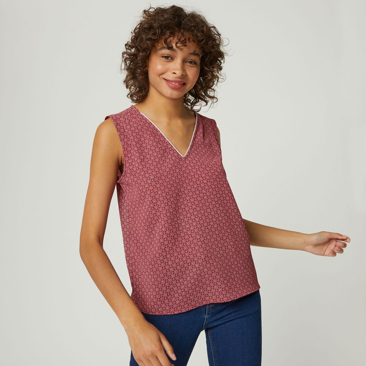 IN EXTENSO Top rose imprimé graphique col v femme