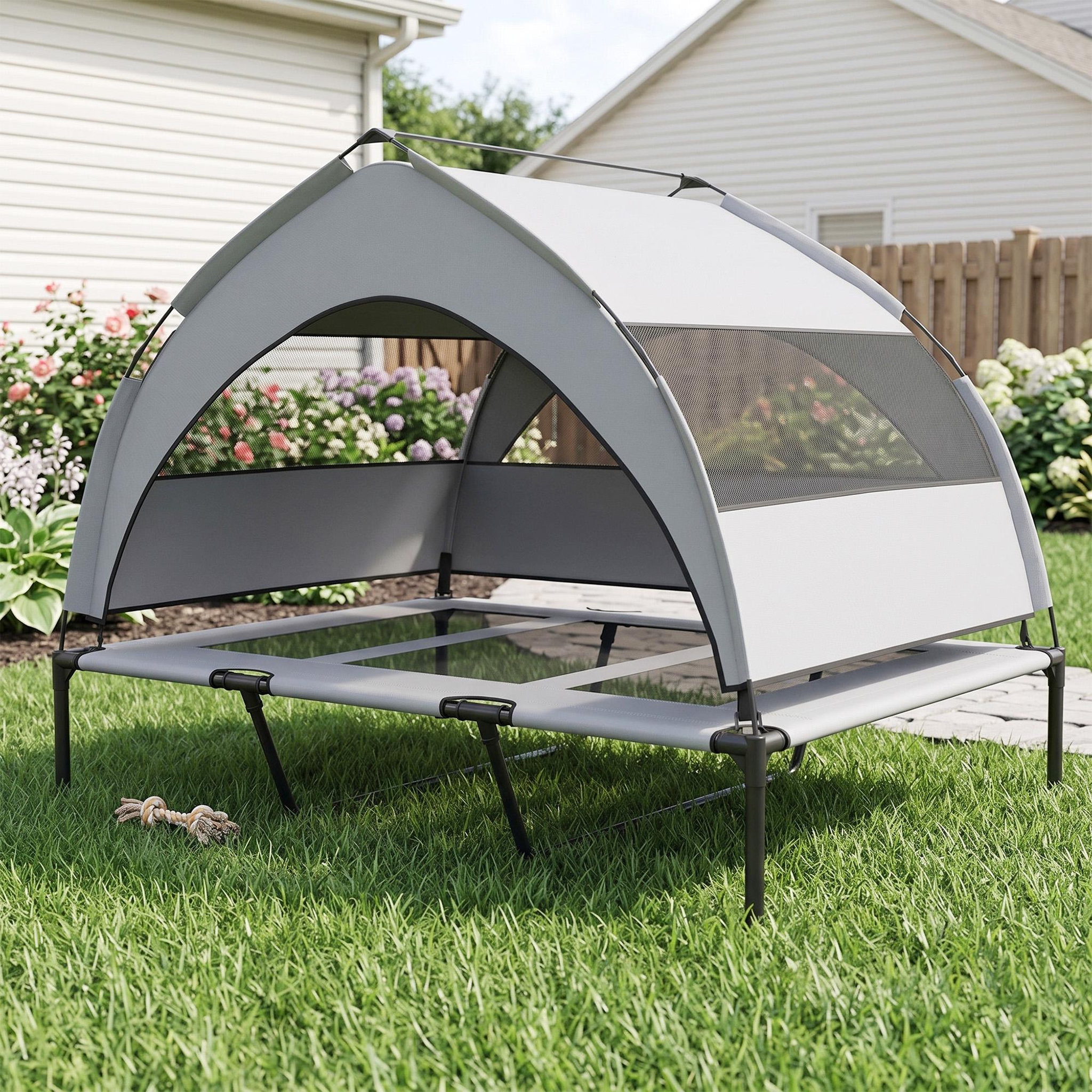 Voir la diapositive 2 : PAWHUT Lit pour chien sur pieds grande taille XXL avec auvent gris