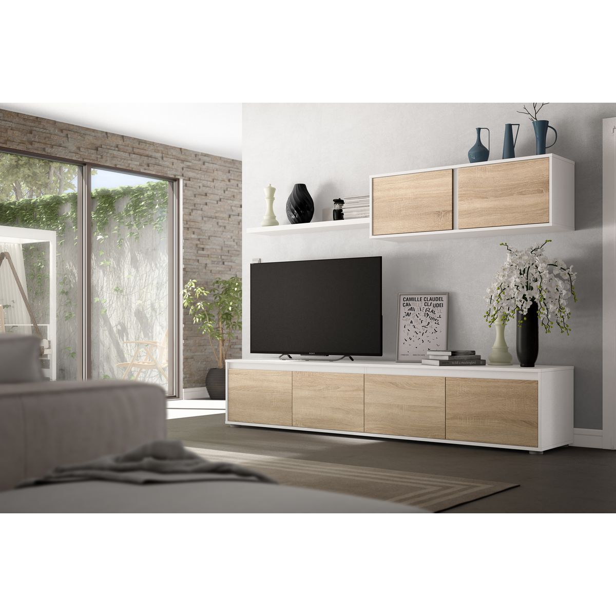 Meuble TV 4 portes avec étagère murale L200cm YOPAL