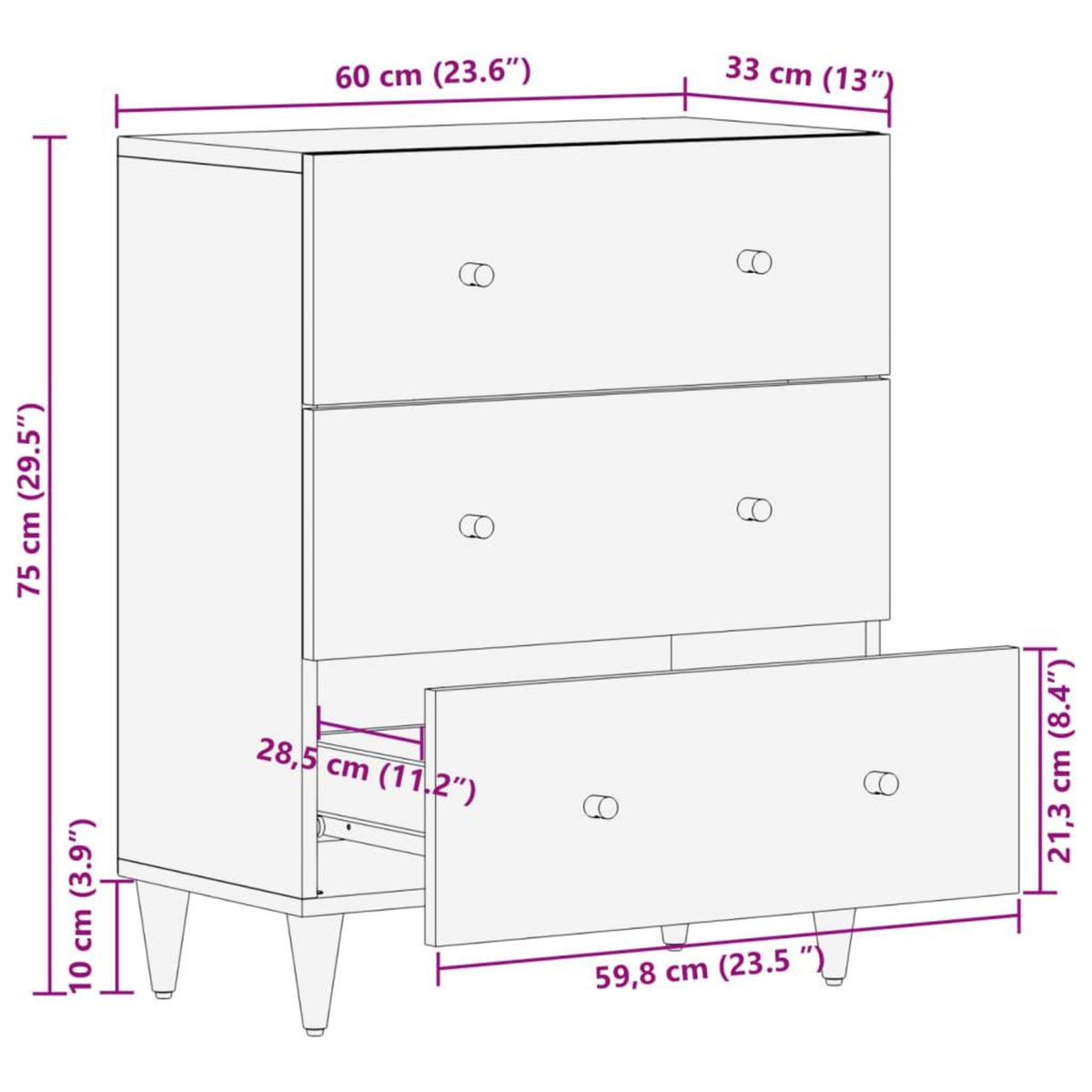VIDAXL Armoire laterale 60x33x75 cm bois massif de manguier