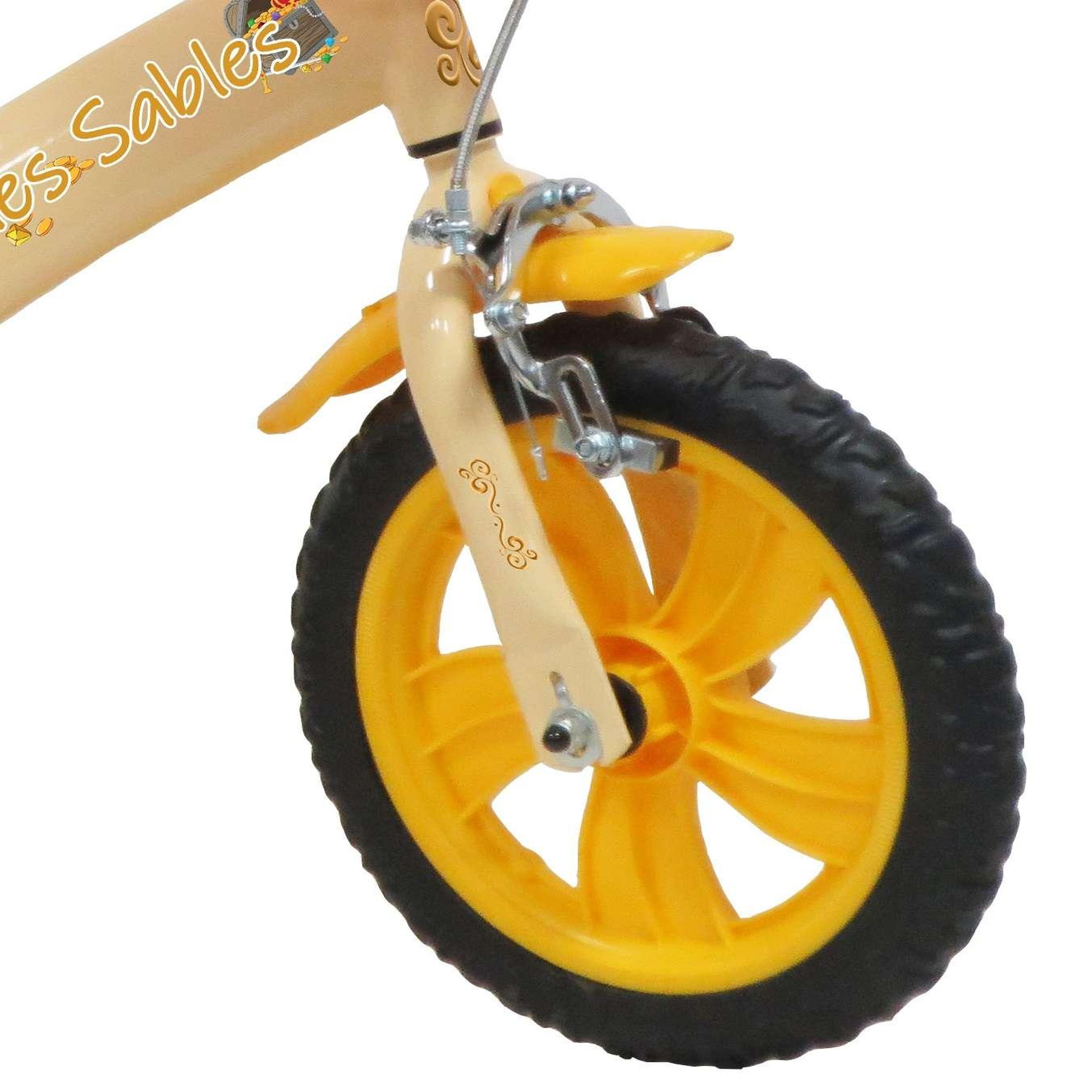 Voir la diapositive 4 : Vélo enfant - Modèle 12 Prince des sables pour enfant de 85/100 cm avec stabilisateurs - Plaque décorative - Porte bidon - 1 frein