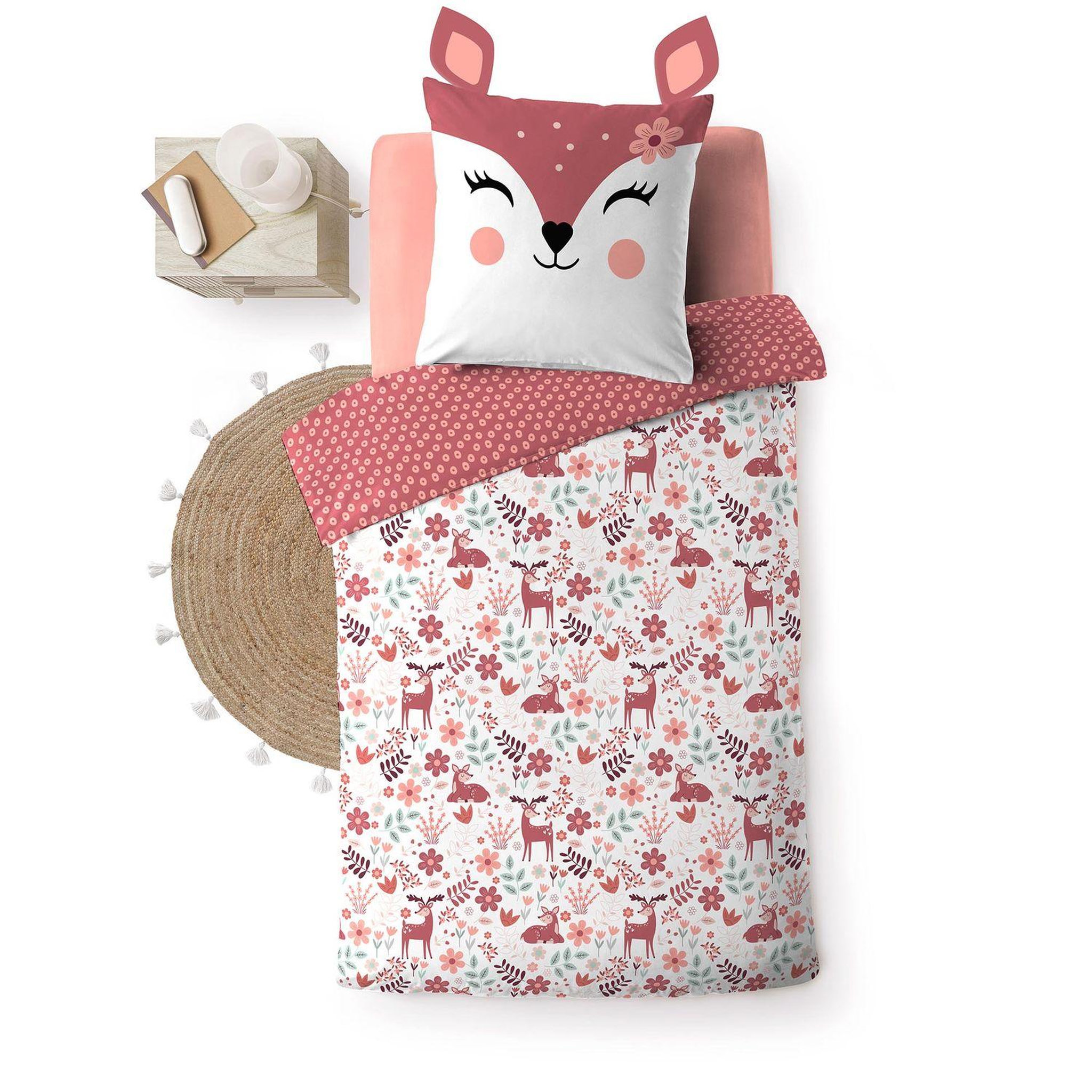 Douceur d'Intérieur Parure de lit enfant réversible BICHETTE - Coton 42 fils/cm² - 140 x 200 cm - Rose