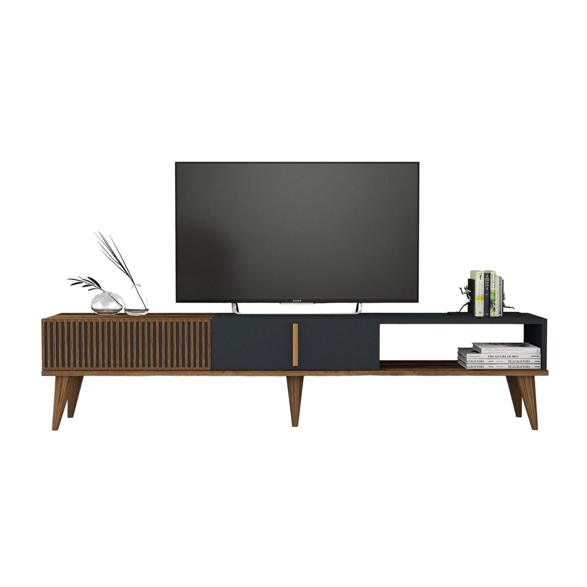 Habitat et Jardin Meuble tv en bois  milan  - 180 x 35 x 40 cm - noyer, anthracite