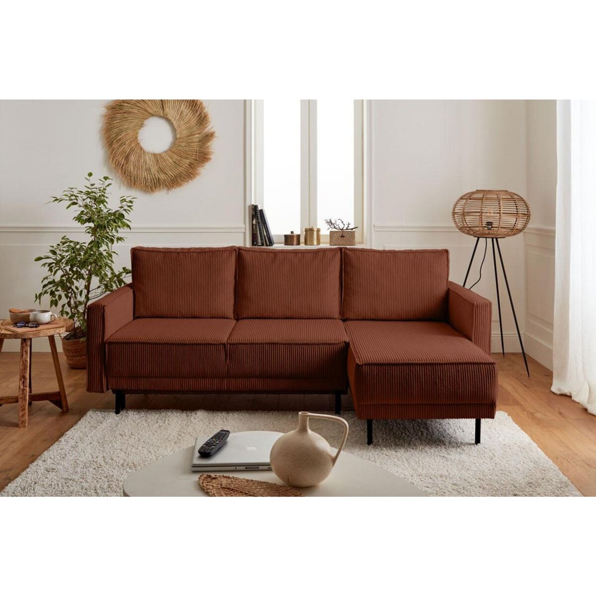 LISA DESIGN Charlie - canapé d'angle réversible - 4 places - convertible avec coffre - en velours côtelé