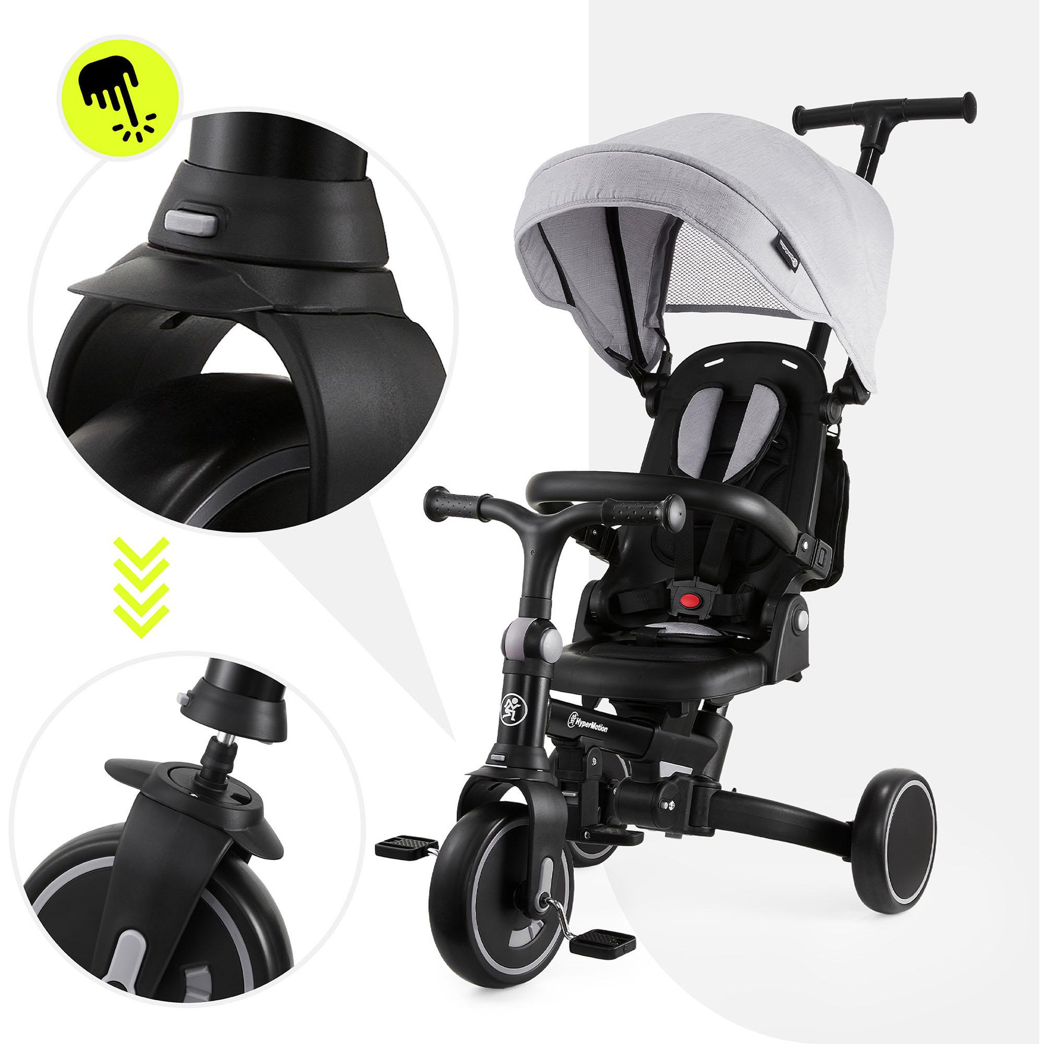 Voir la diapositive 2 : HYPERMOTION Tricycle Bébé Évolutif 8 en 1 – Siège Pivotant 360°, Vélo Enfant, Pliable, Confortable - Gris