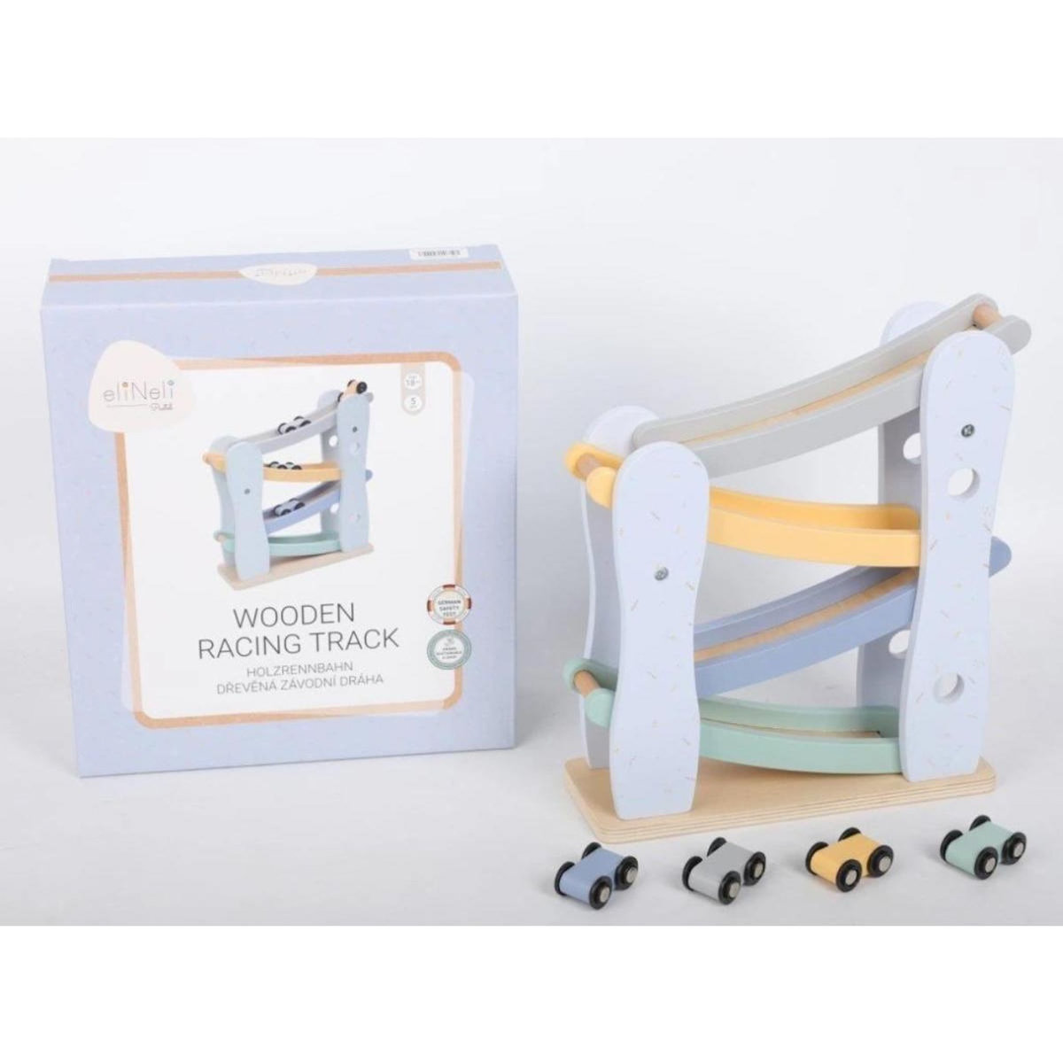 ELINELI Piste de course en bois avec 4 voitures