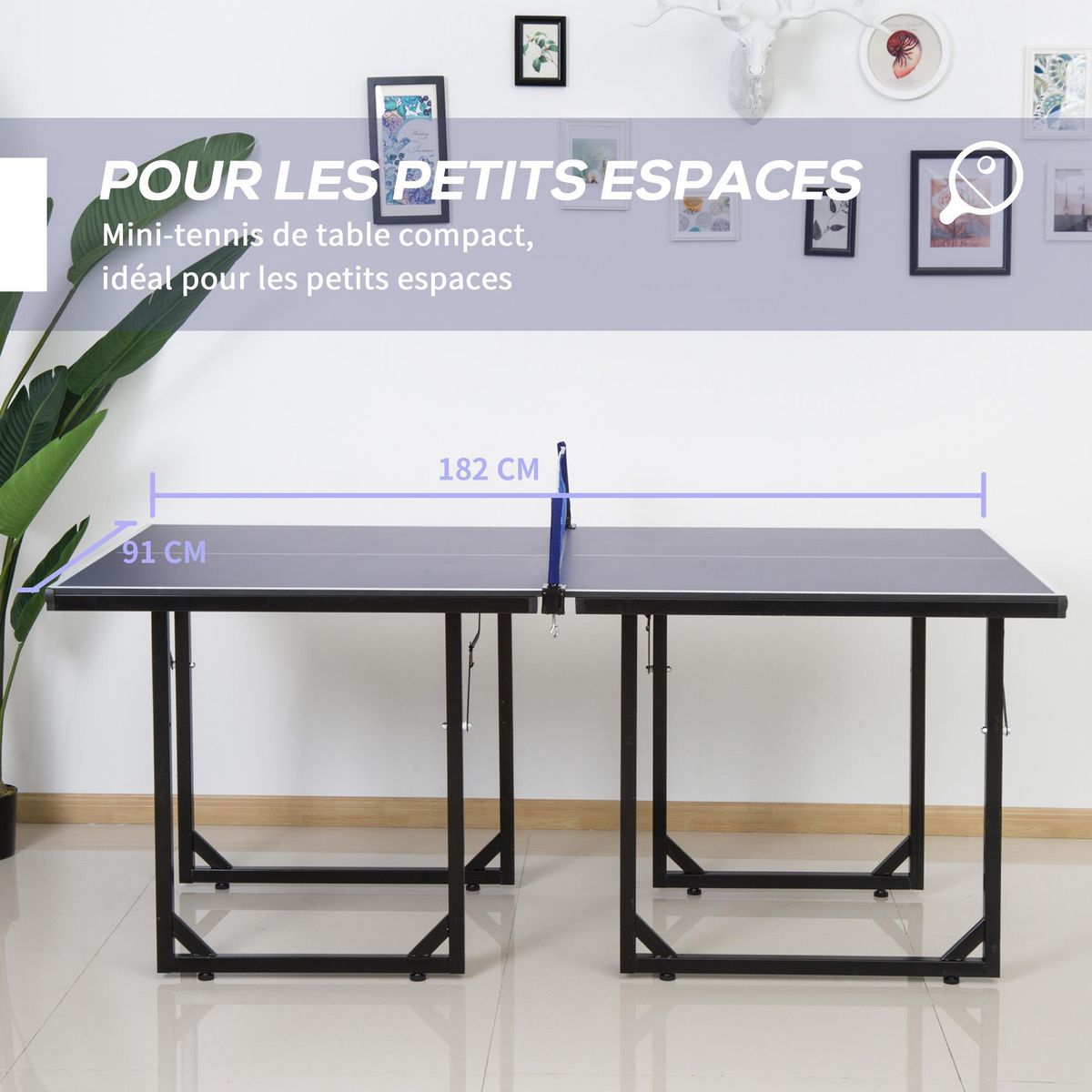 HOMCOM Table de ping-pong tennis de table pliable compacte pieds de nivellement antidérapants acier noir MDF bleu