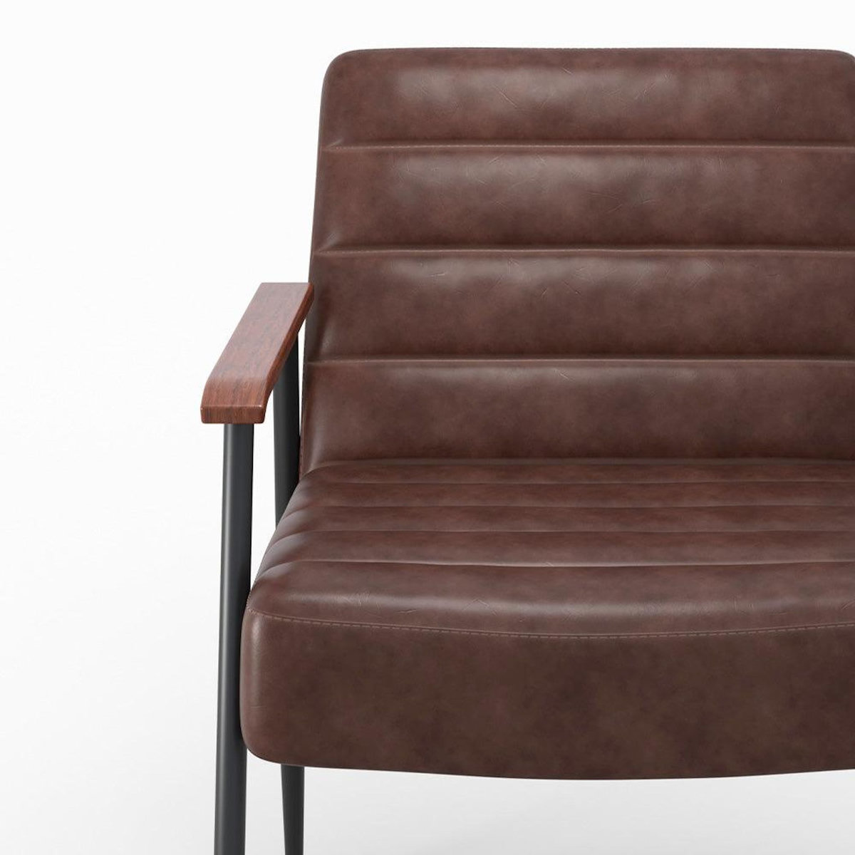 MAISON PAVANE Fauteuil en cuir de buffle marron et métal noir-Hugues