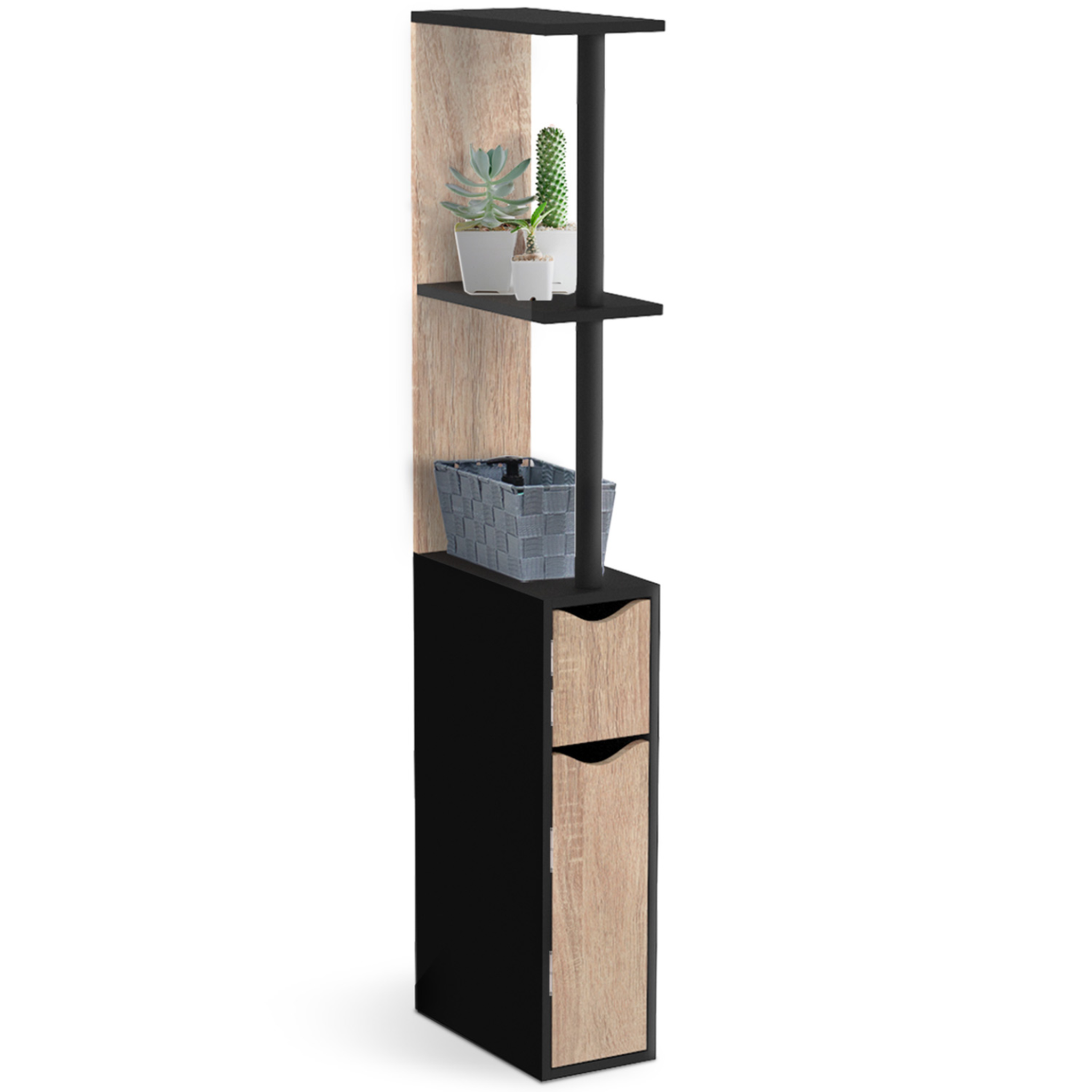 ID MARKET Meuble wc étagère willy bois 2 portes noir et hêtre