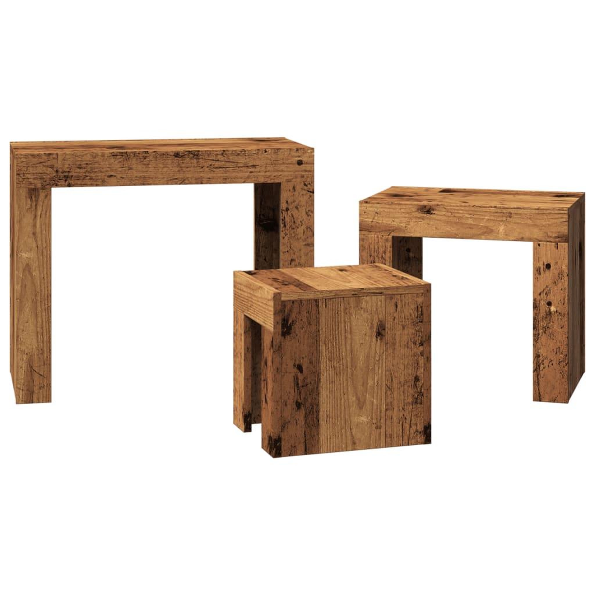 Voir la diapositive 5 : VIDAXL Tables basses gigognes 3 pcs vieux bois bois d'ingenierie