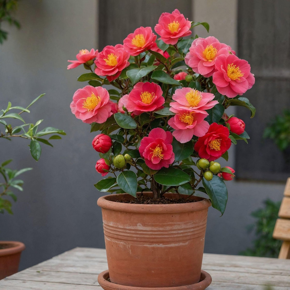 PLANT IN A BOX Camélia - Set de 4 - Camellia japonica 'Lady Campbell' - Hauteur 60-70cm - ⌀19cm