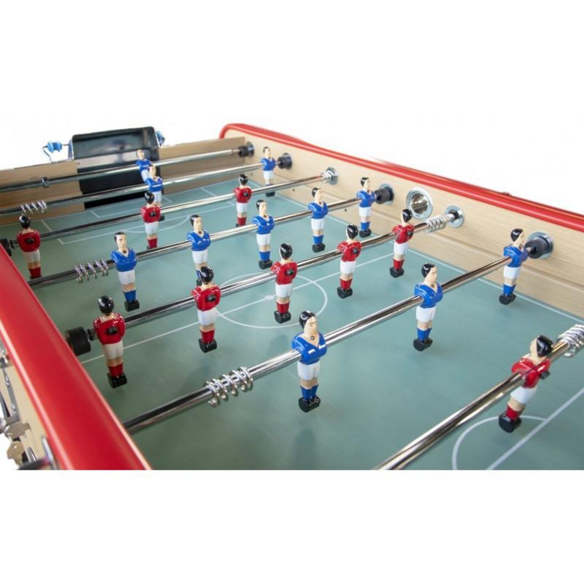 PLAY4FUN Baby-foot Olympic avec Monnayeur intégré, Barres Télescopiques et 10 Balles en Liège 149,5 x 77 x 95 cm  - Bois Clair