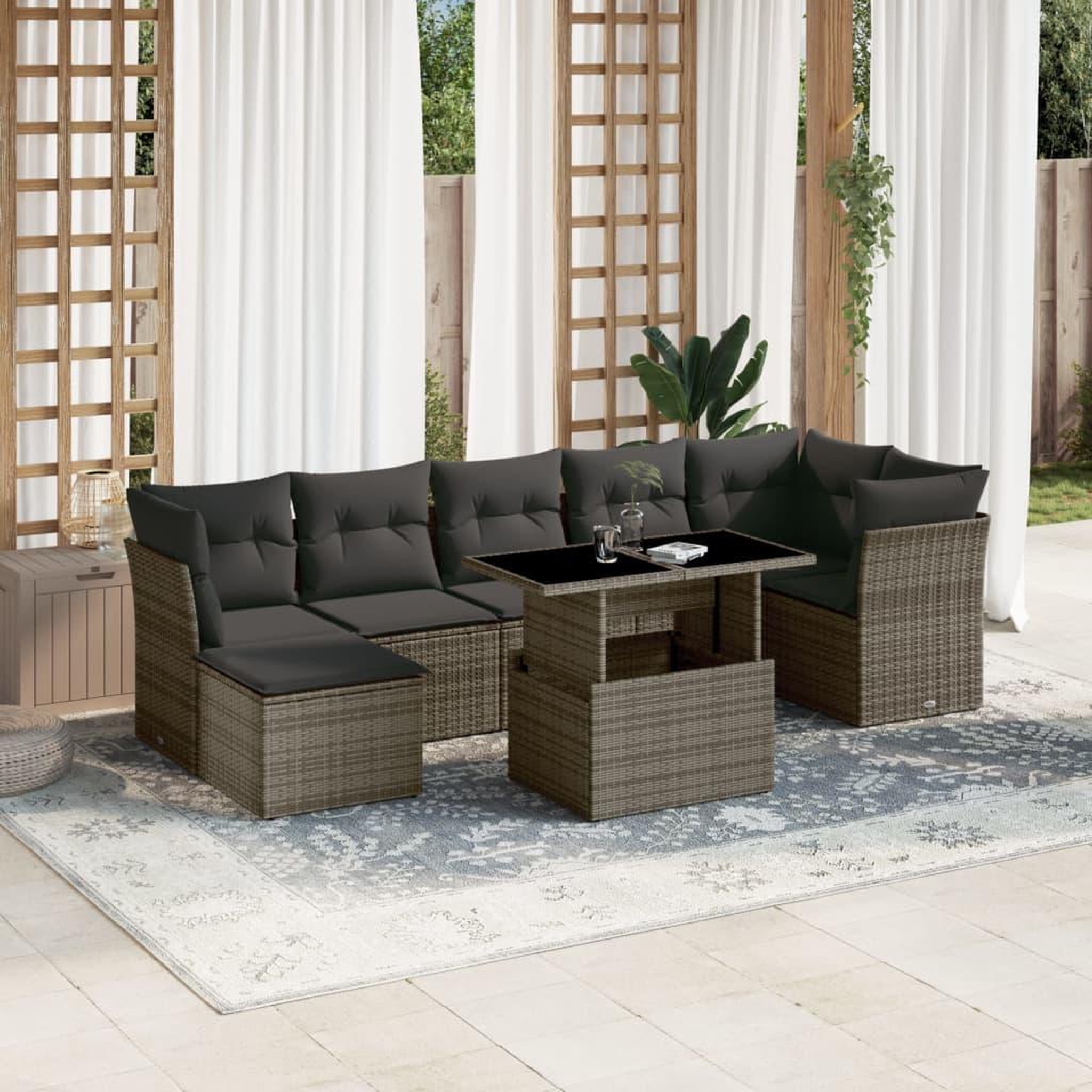 VIDAXL Salon de jardin 8 pcs avec coussins gris resine tressee