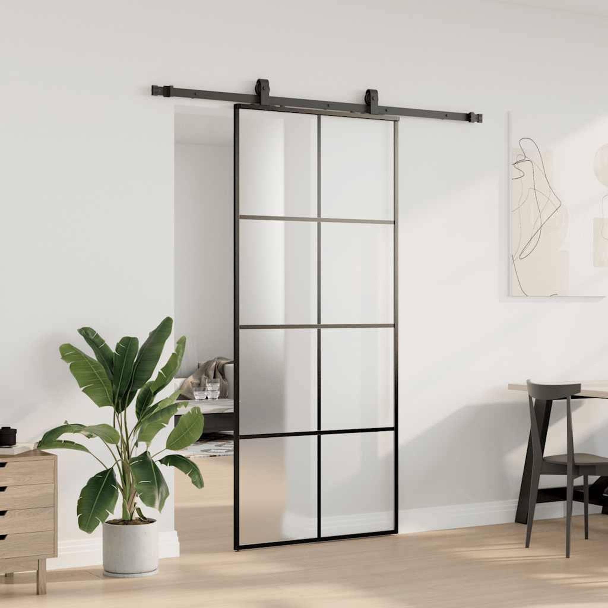 Voir la diapositive 3 : VIDAXL Porte coulissante kit de quincaillerie noir 90x205 cm verre ESG