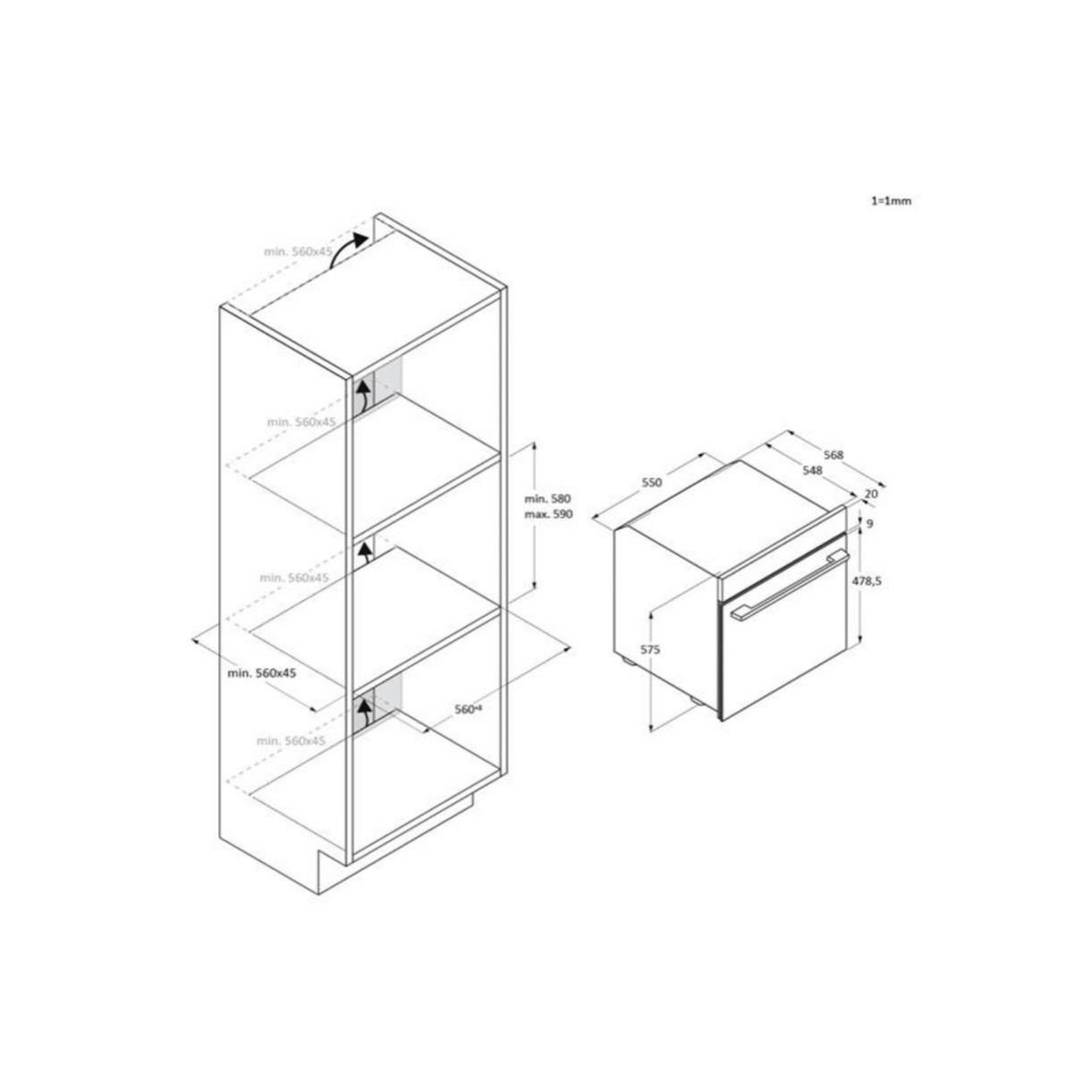 Rosieres Four intégrable 78l 60cm pyrolyse inox/noir - RO6H5G3YTX