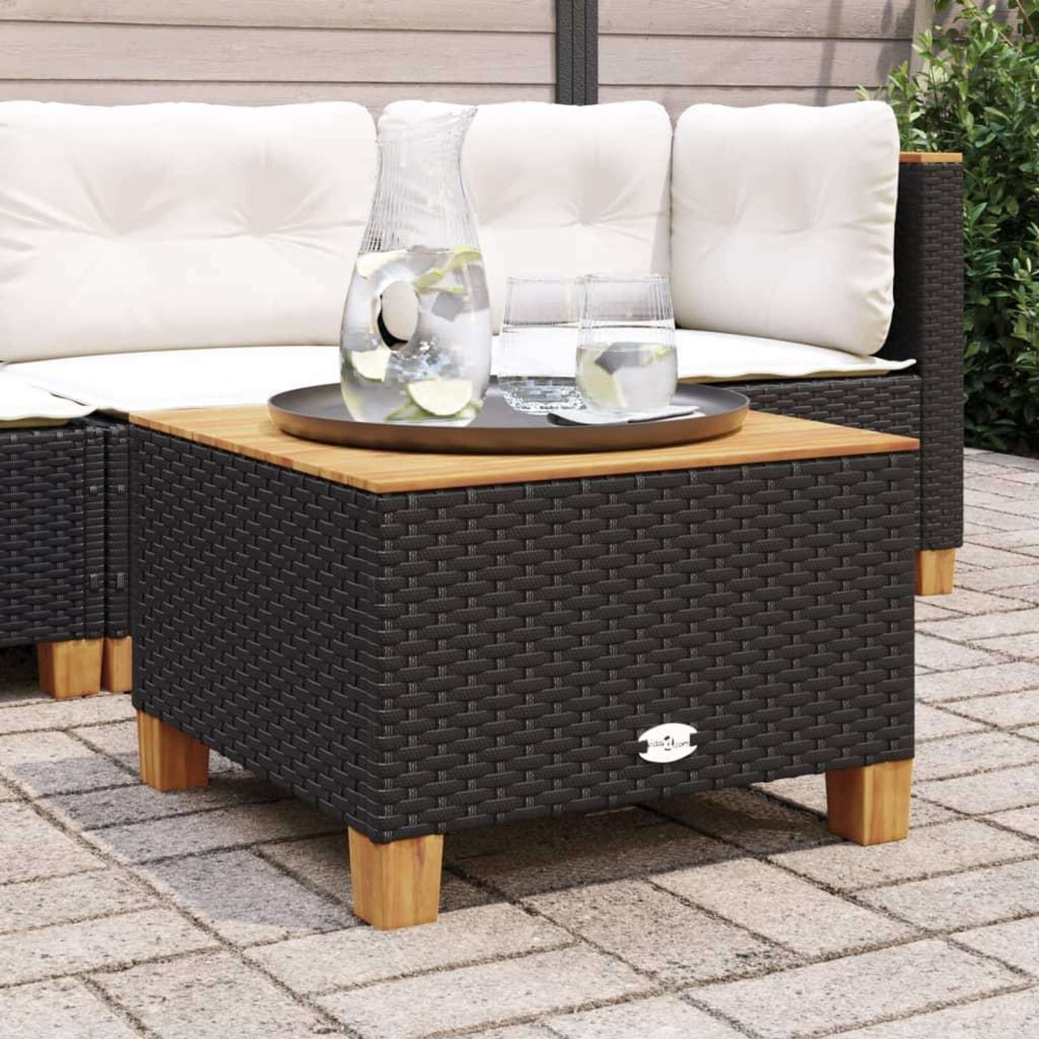 Voir la diapositive 3 : VIDAXL Table de jardin noir 55x55x36 cm resine tressee et bois acacia