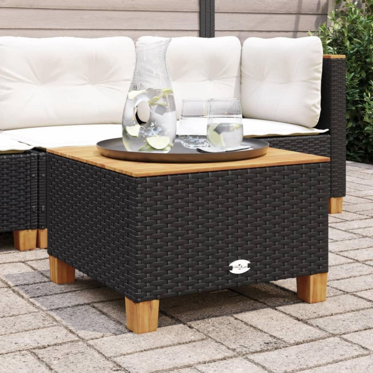 VIDAXL Table de jardin noir 55x55x36 cm resine tressee et bois acacia
