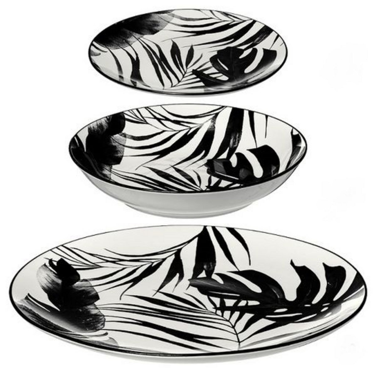 Service d'assiettes 18 pièces porcelaine Palme noir 