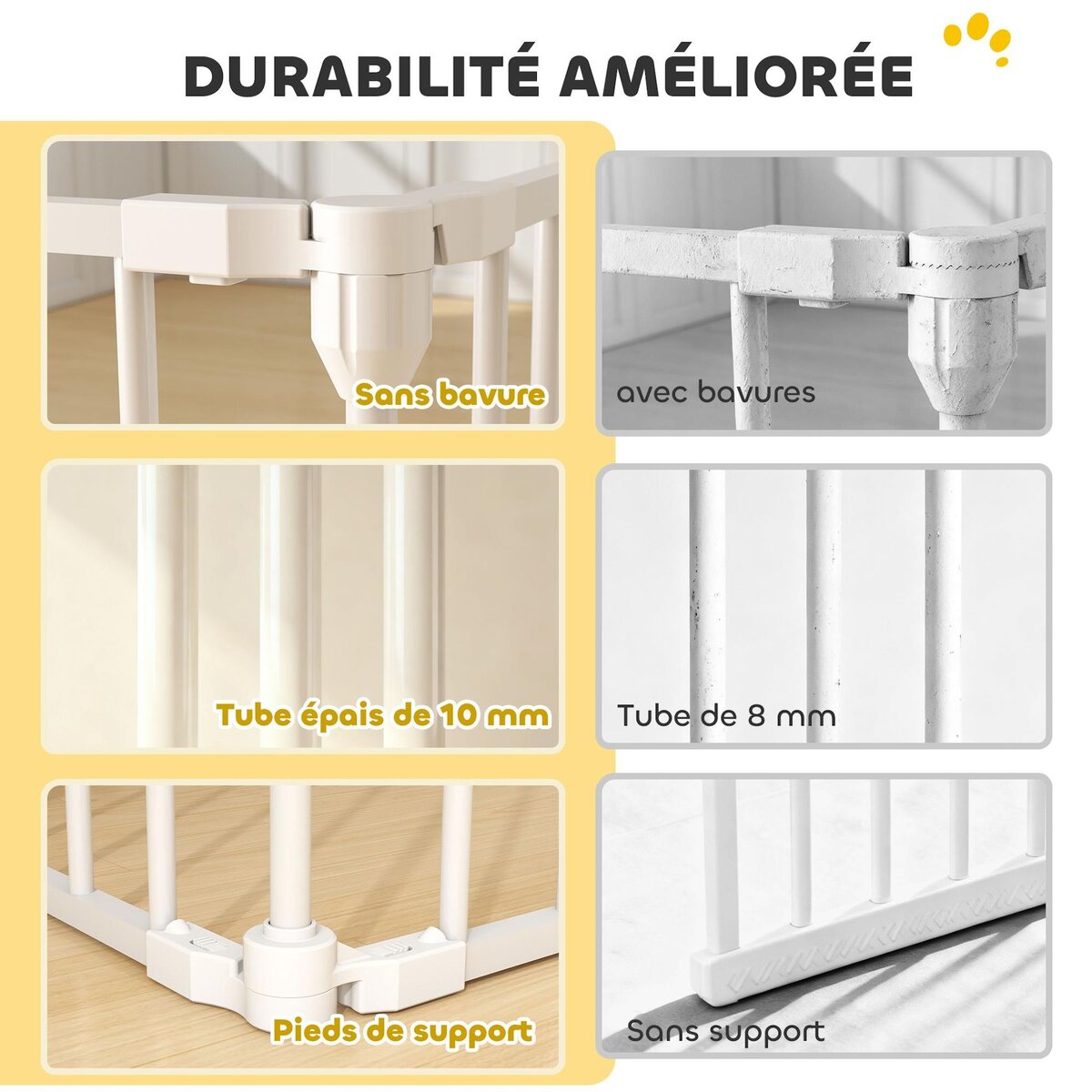 PAWHUT Barrière de sécurité pliable modulable max. L.488cm parc enclos 8 panneaux - porte double verrouillage - acier blanc