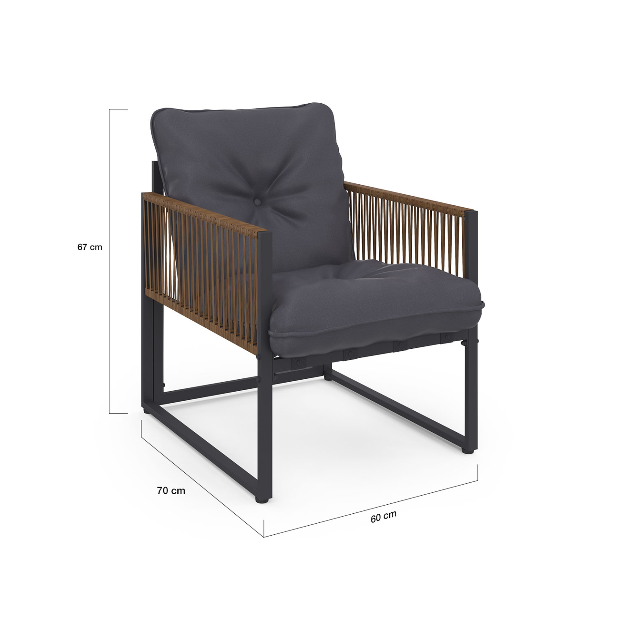 Voir la diapositive 5 : ID MARKET Salon de jardin bas rio 8 places salon d'angle structure métal gris anthracite, cordage effet rotin avec coussins gris