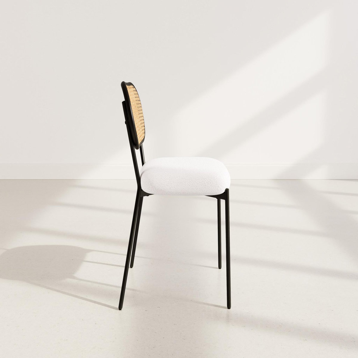 LISA DESIGN Luciano - lot de 2 chaises cannage - dossier arrondi - en tissu bouclette