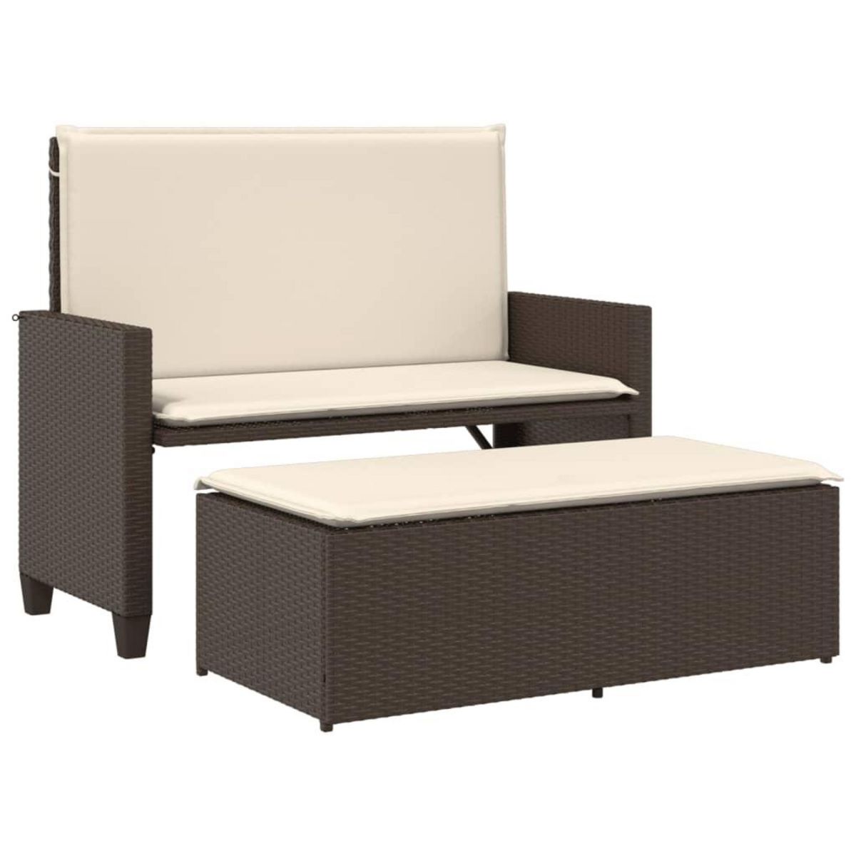 VIDAXL Banc de jardin et coussins et repose-pied marron resine tressee