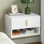 Voir la diapositive 2 : SOBUY Chevet mural blanc avec tiroir et étagère LED 40x30x26cm FBT176-E-W