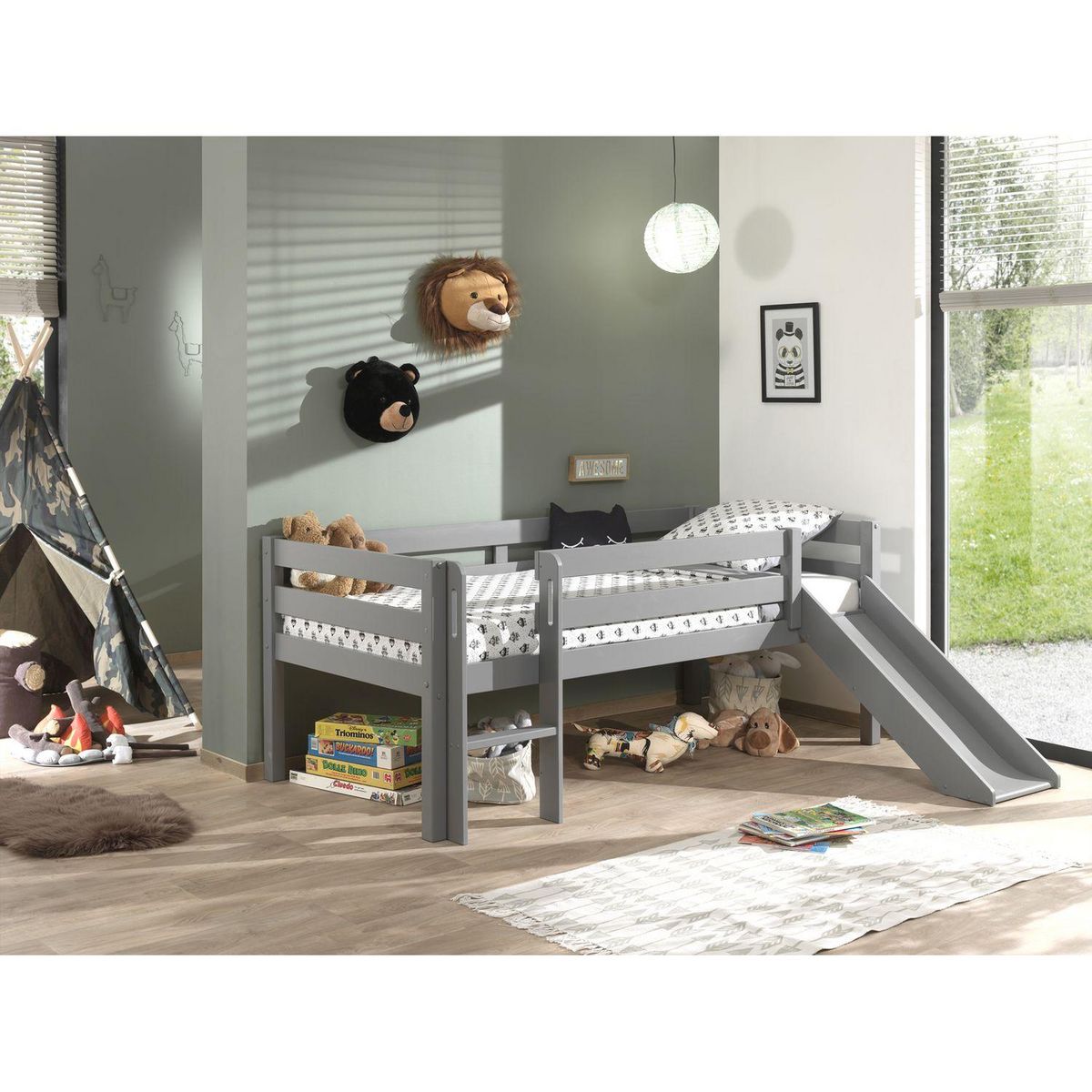 Lit enfant mi-hauteur 90 x 200 cm avec toboggan WEPPES