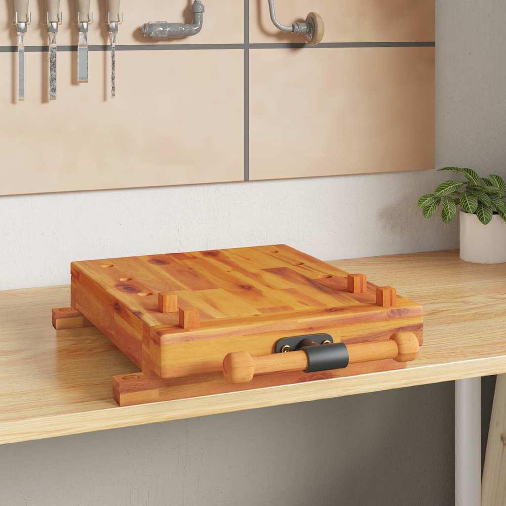 Voir la diapositive 2 : VIDAXL Dessus d'etabli avec etau 52x44x9,5 cm bois massif d'acacia