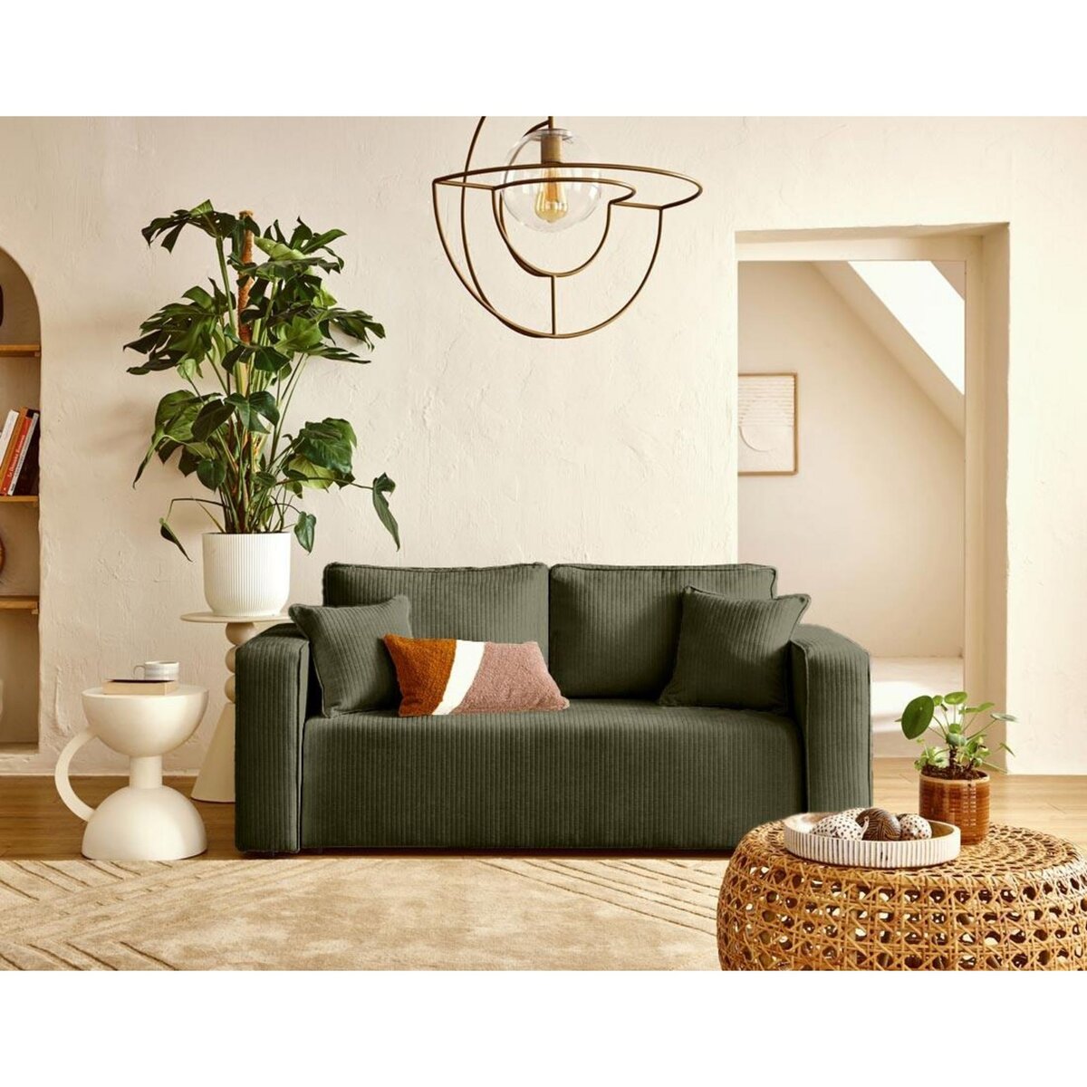 BEST MOBILIER Topaze - canapé droit 2 places en velours côtelé plat