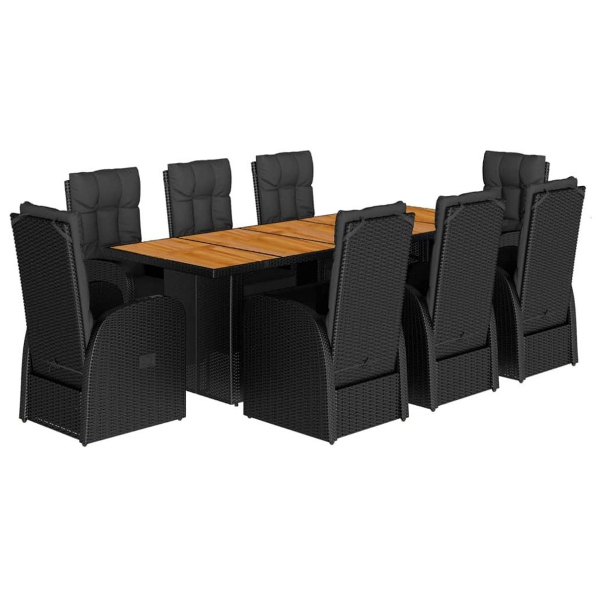 VIDAXL Ensemble a manger de jardin 9pcs coussins noir resine tressee