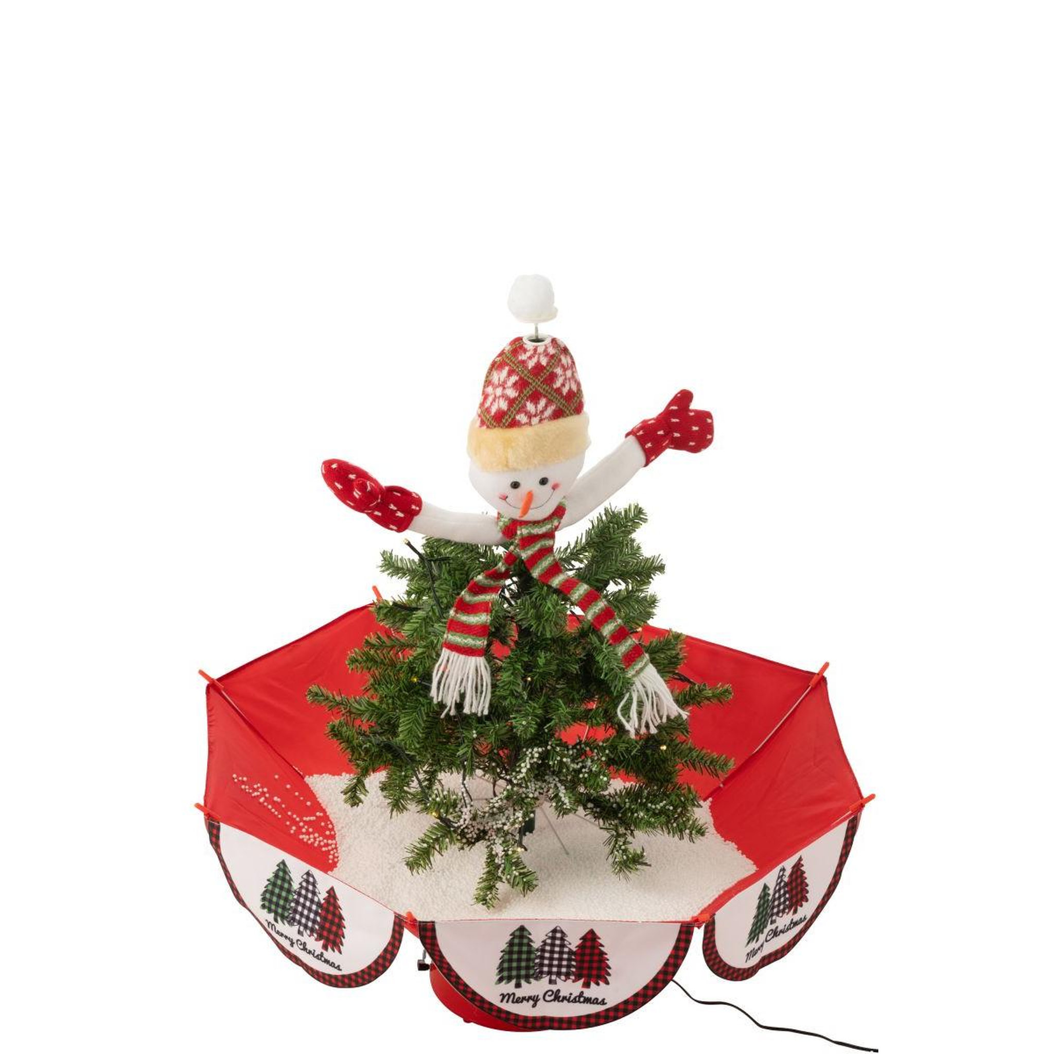 Voir la diapositive 2 : J-LINE Déco sapin noël à led  bonhomme de neige  80cm rouge