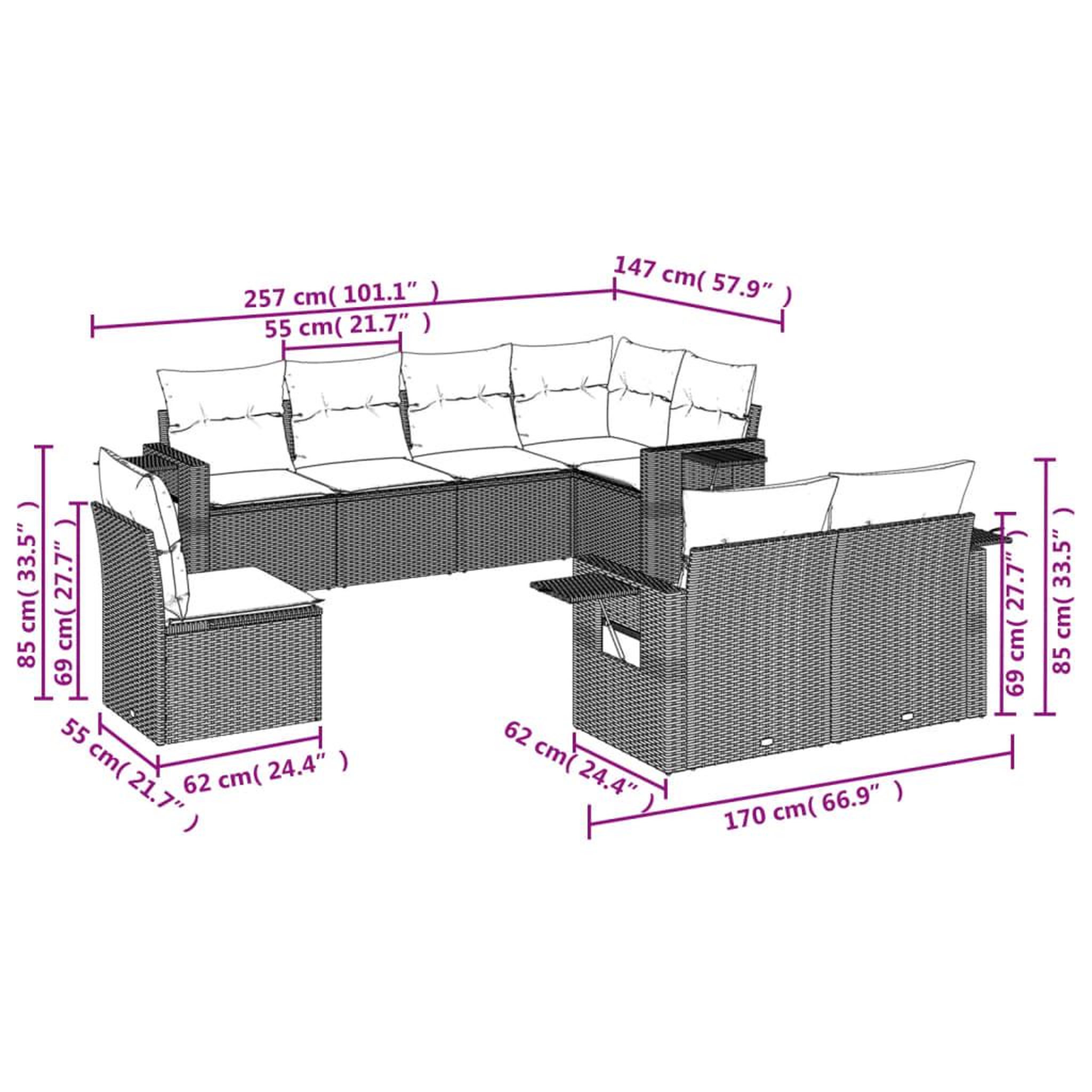 Voir la diapositive 6 : VIDAXL Salon de jardin 8 pcs avec coussins noir resine tressee