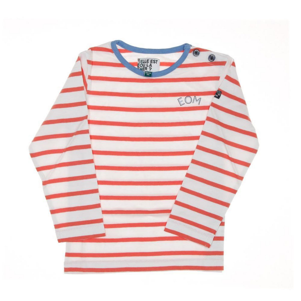 ELLE EST OU LA MER T shirt Marinière Blanc/Corail Enfant EOM Eloris