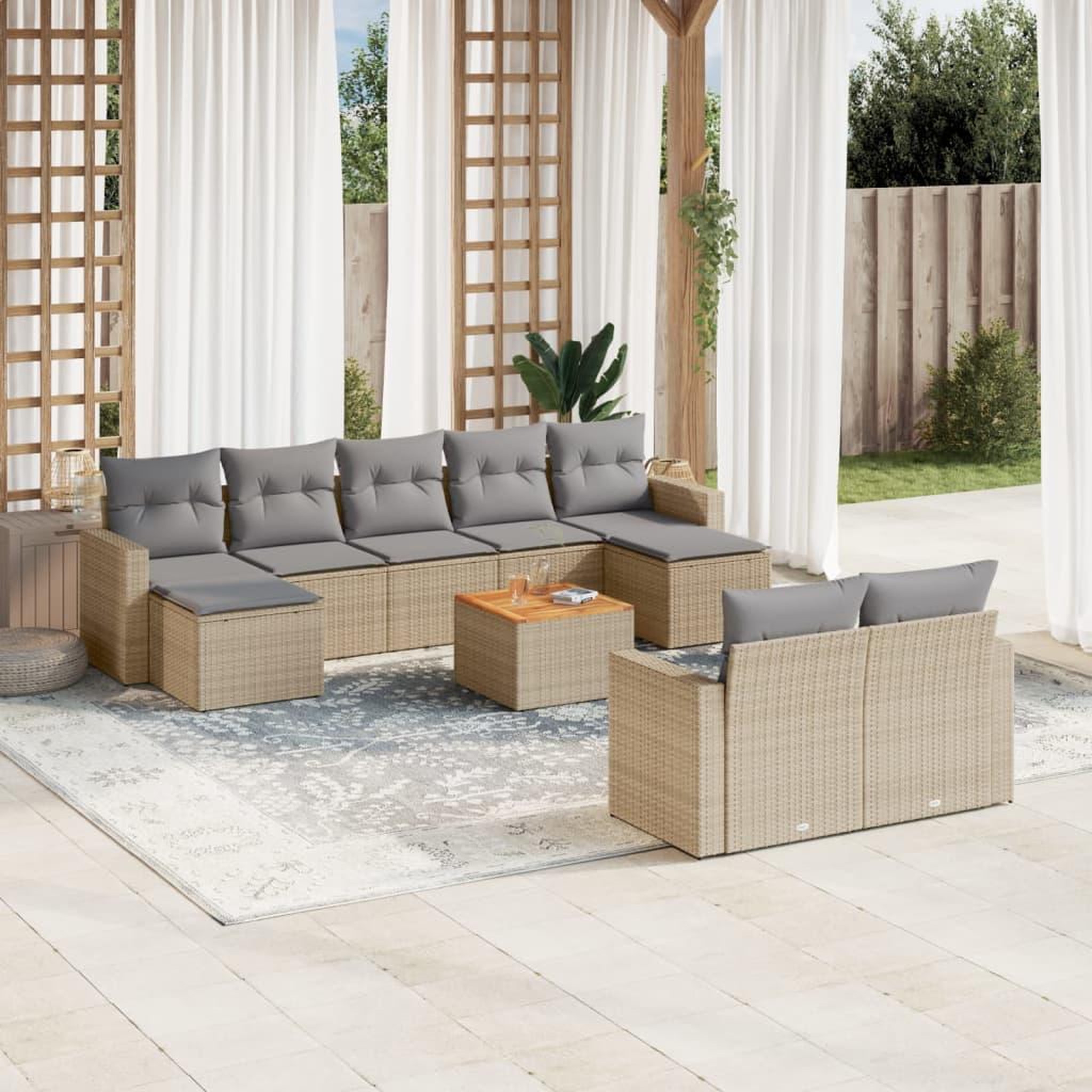 VIDAXL Salon de jardin et coussins 10 pcs melange beige resine tressee
