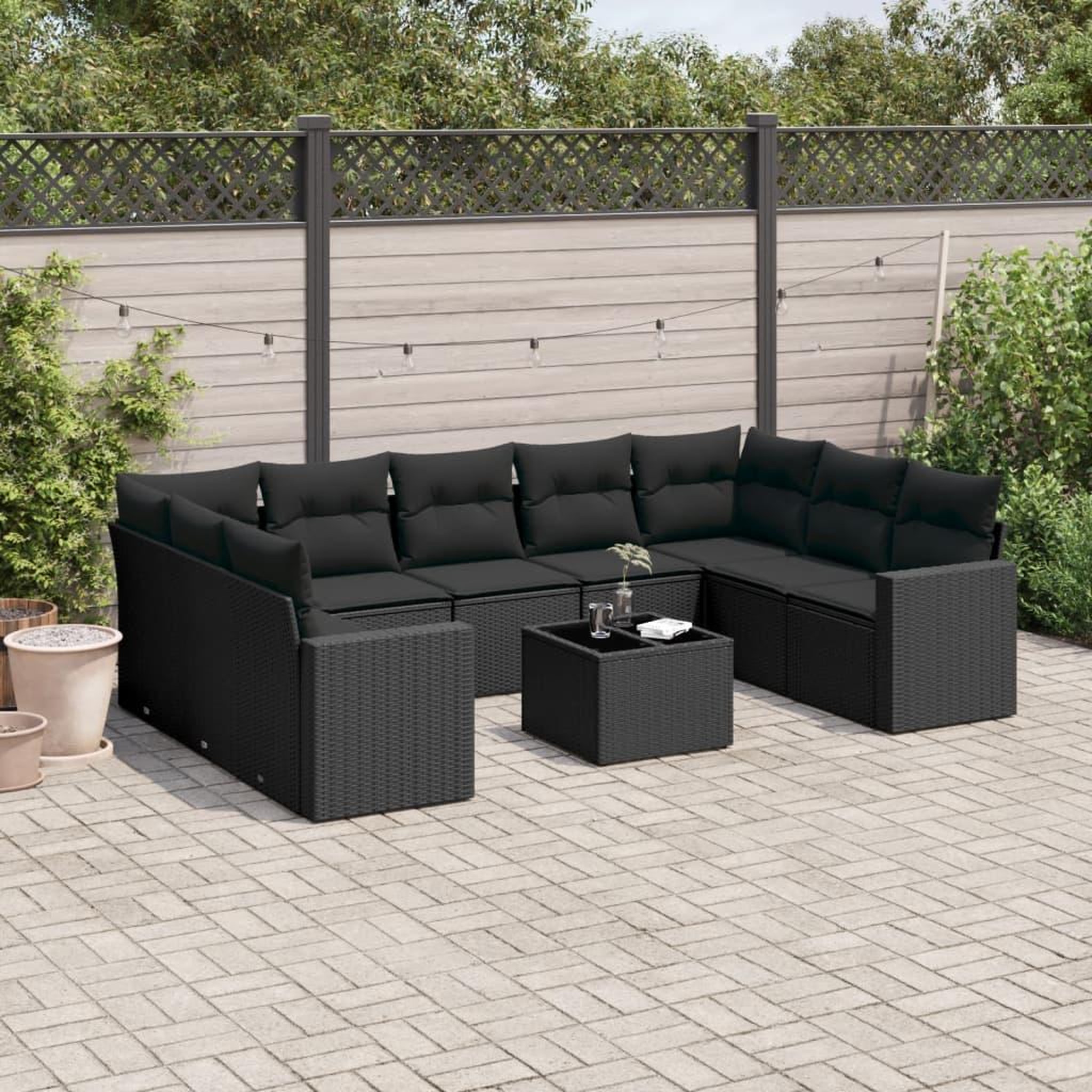 VIDAXL Salon de jardin 10 pcs avec coussins noir resine tressee