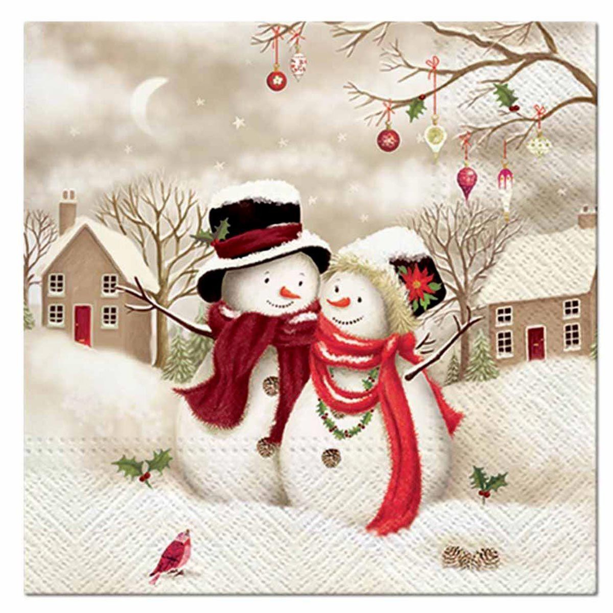HOMEA Lot de 20 Serviettes en Papier  Bonhommes de Neige  33x33cm Naturel