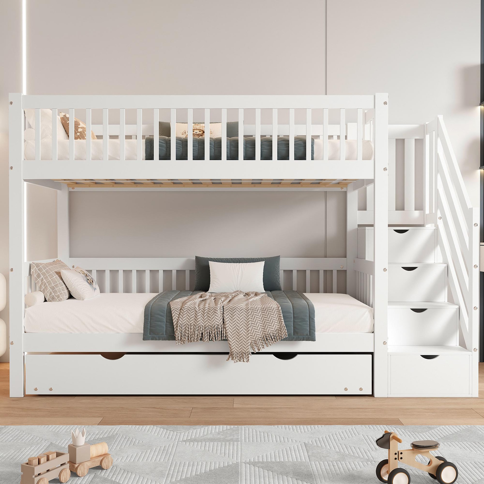 Voir la diapositive 4 : MERAX Lit superposé 90x200(90x190)cm bois et mdf coloris blanc