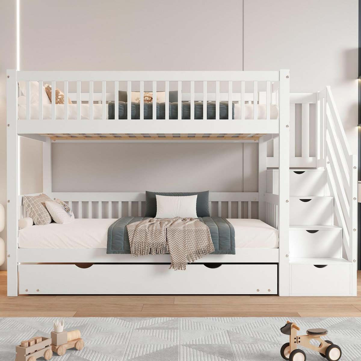 MERAX Lit superposé 90x200(90x190)cm bois et mdf coloris blanc