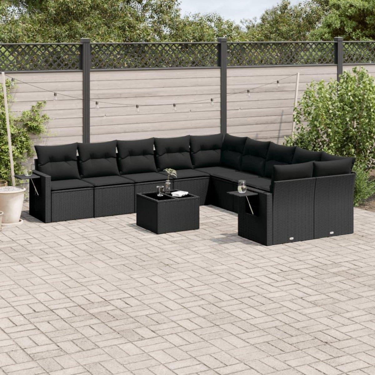 VIDAXL Salon de jardin 11 pcs avec coussins noir resine tressee