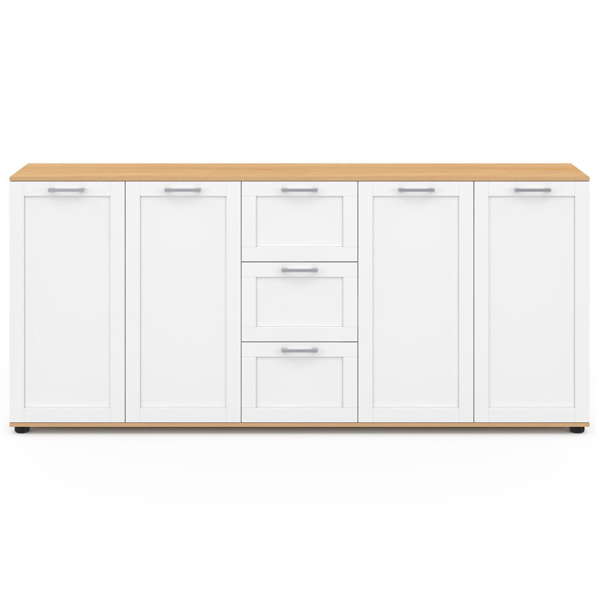 Voir la diapositive 3 : ID MARKET Buffet 180 cm VITO XXL 4 portes avec 3 tiroirs bois et blanc