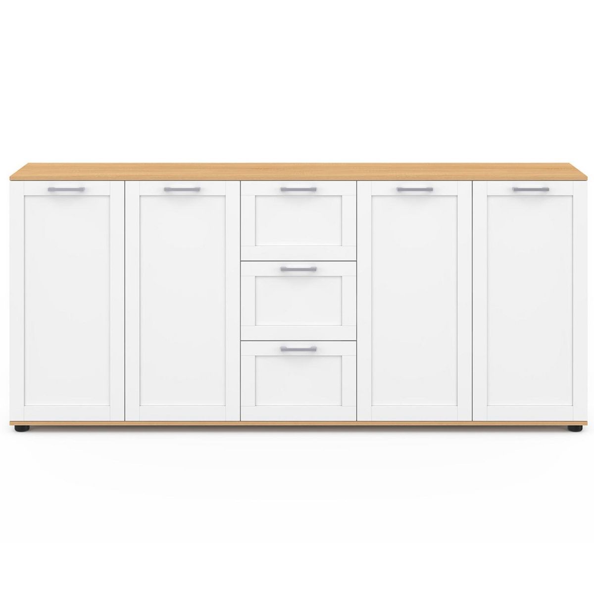 ID MARKET Buffet 180 cm VITO XXL 4 portes avec 3 tiroirs bois et blanc
