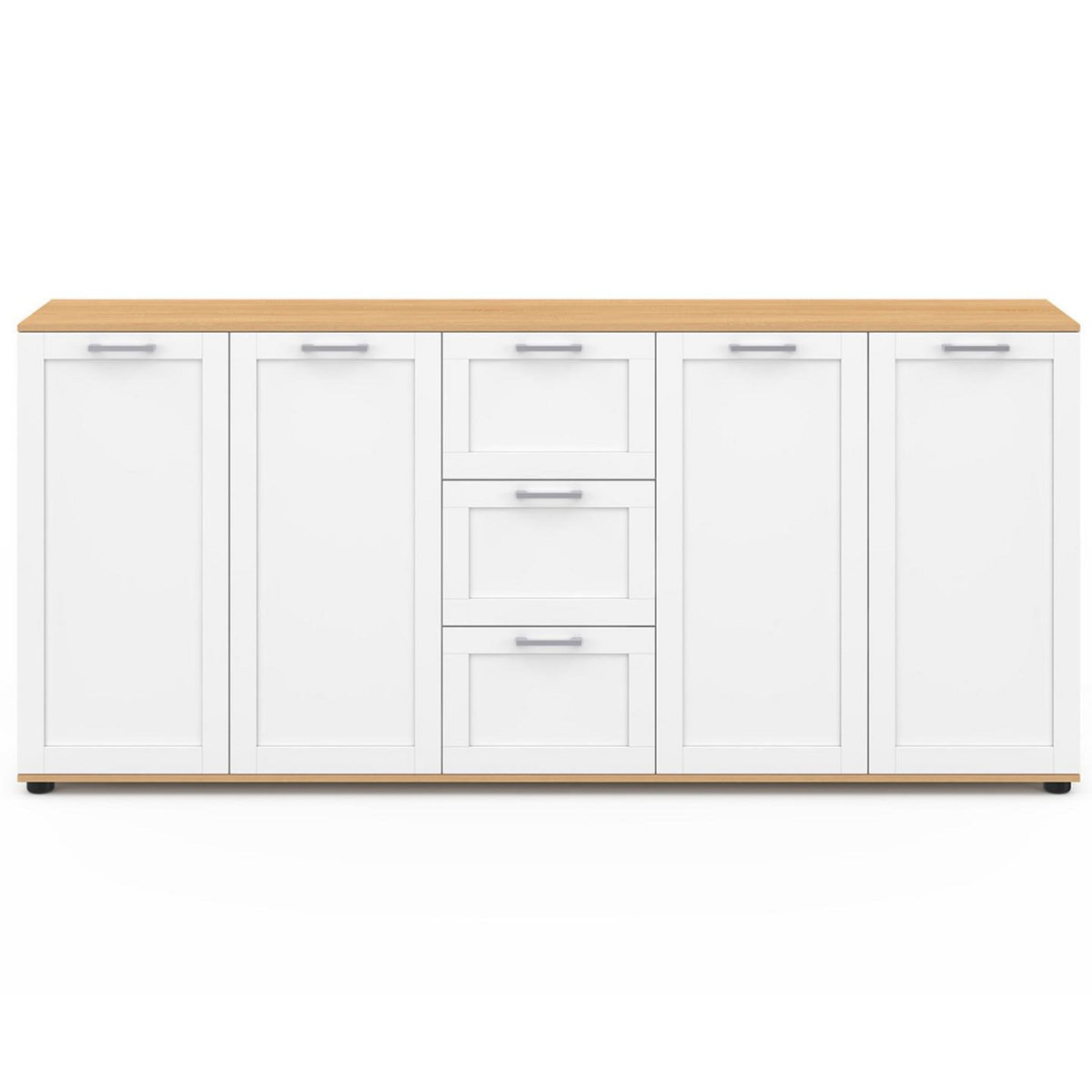 ID MARKET Buffet 180 cm VITO XXL 4 portes avec 3 tiroirs bois et blanc