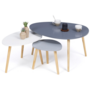Voir la diapositive 1 : ID MARKET Lot de 3 tables basses gigognes GAIA laquées gris blanc scandinave