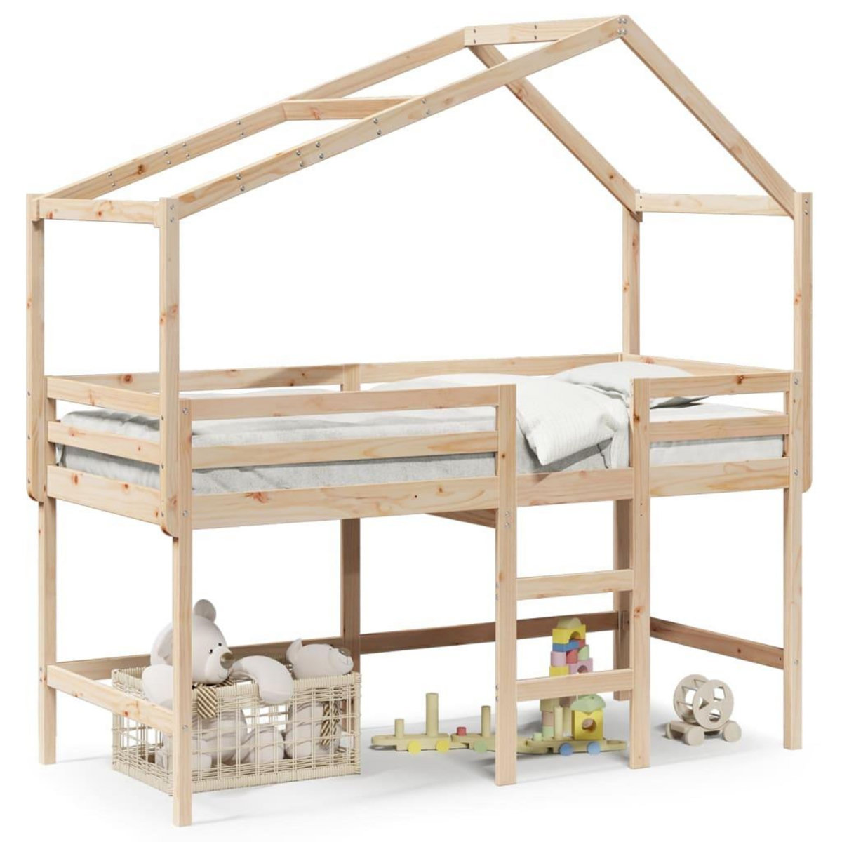VIDAXL Lit superpose avec echelle et toit sans matelas 90x200 cm
