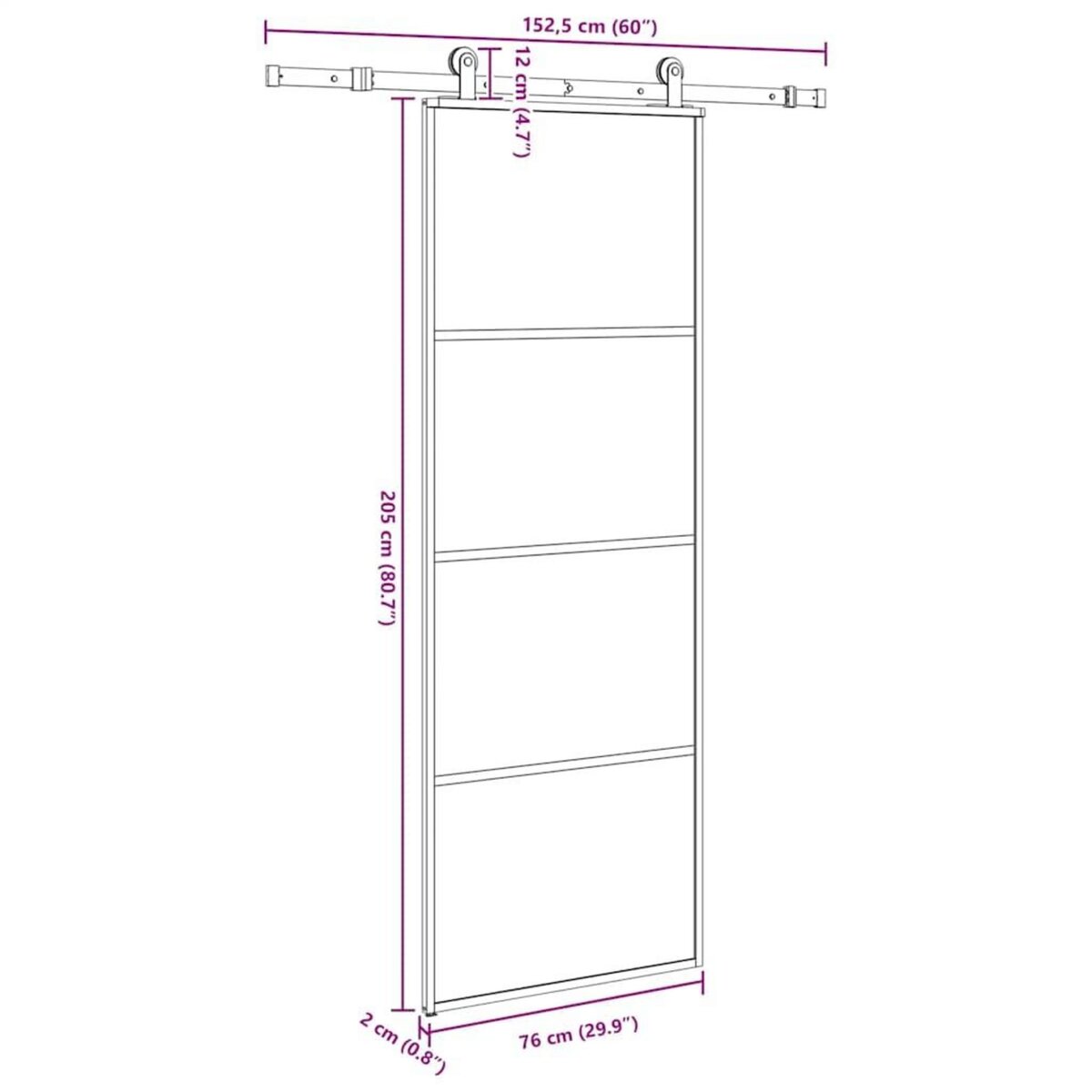 VIDAXL Porte coulissante avec kit de quincaillerie 76x205 cm Verre ESG