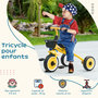 Voir la diapositive 5 : HOMCOM Tricycle enfant multi-équipé garde-boue sonnette panier pédales antidérapantes siège réglable avec dossier métal jaune
