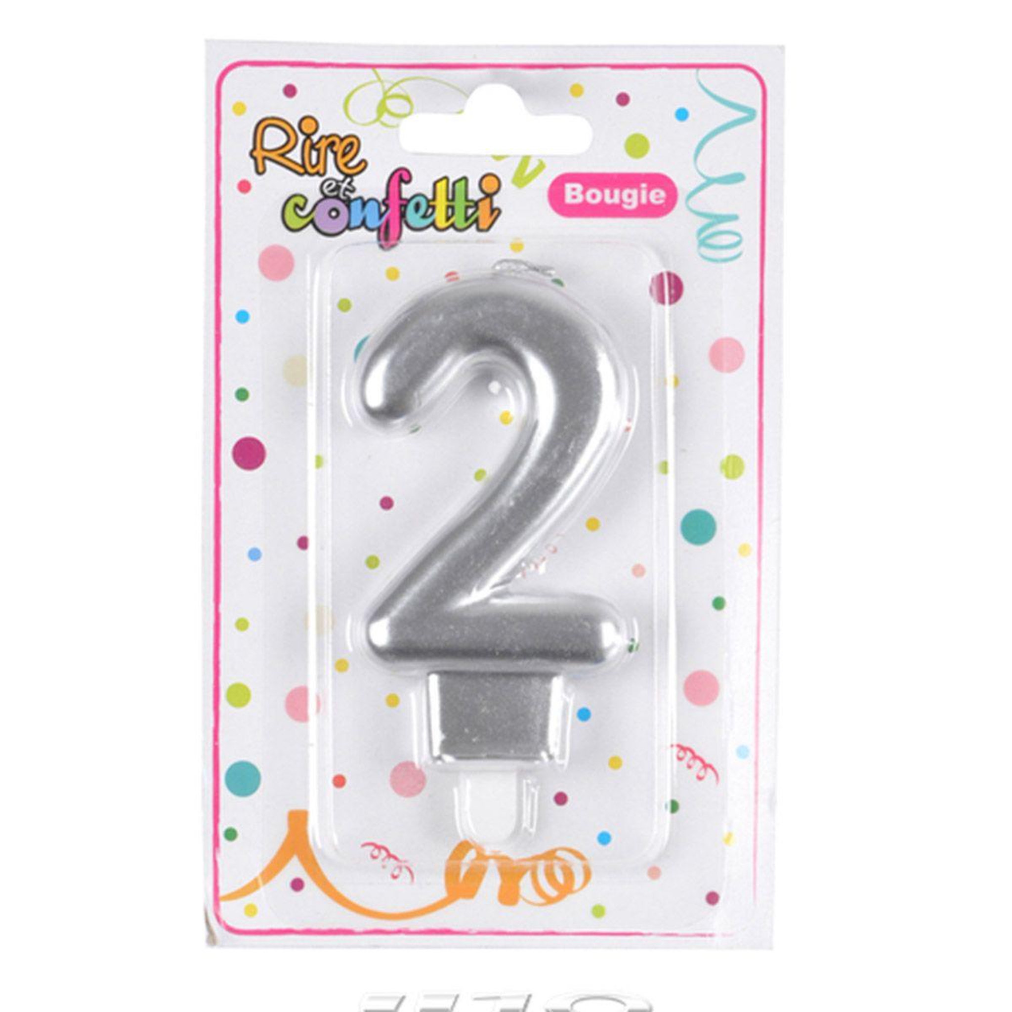 Voir la diapositive 2 : HOMEA Bougie d'Anniversaire  Chiffre 2  7cm Argent